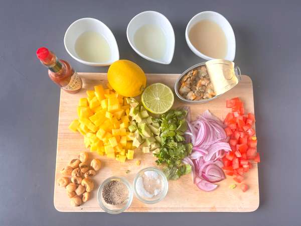 Ceviche और कैन में क्लैम - तैयारी चरण 1