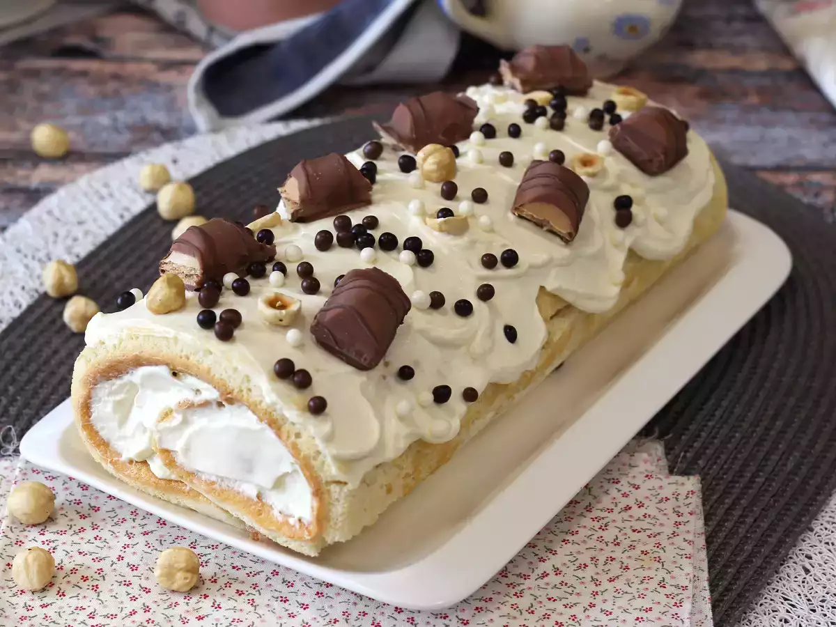 आसान रोल क Kinder Bueno का स्वाद, जन्मदिन के केक या क्रिसमस के लिए लॉग के रूप में परफेक्ट! - फोटो 4