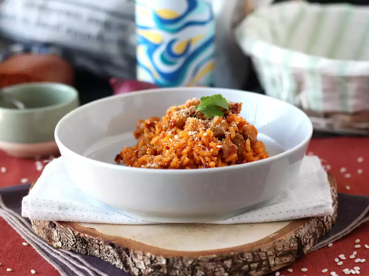 Risotto 'nduja और सॉसेज, एक पहले पाठ्यक्रम का गहन स्वाद - फोटो 6